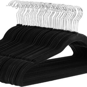 Slim Velvet Non-Slip Suit Hangers - Pack of 50, Black