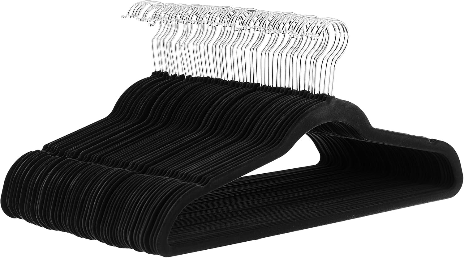 Slim Velvet Non-Slip Suit Hangers - Pack of 50, Black